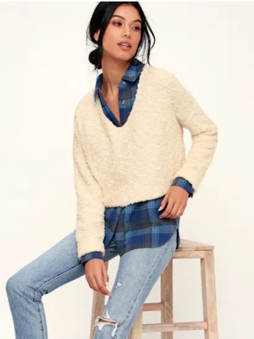 Free People Womens Crop V-Neck Pullover Sweater XS Boho Cottagecore Festival
